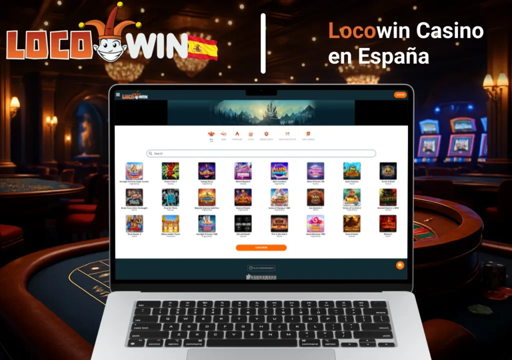Locowin Casino España mostrado en un portátil con la página de juegos y tragaperras destacadas